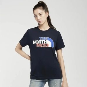 The North Face Women's Large S/S New USA Tee Aviator Navy/Multi-Color Print